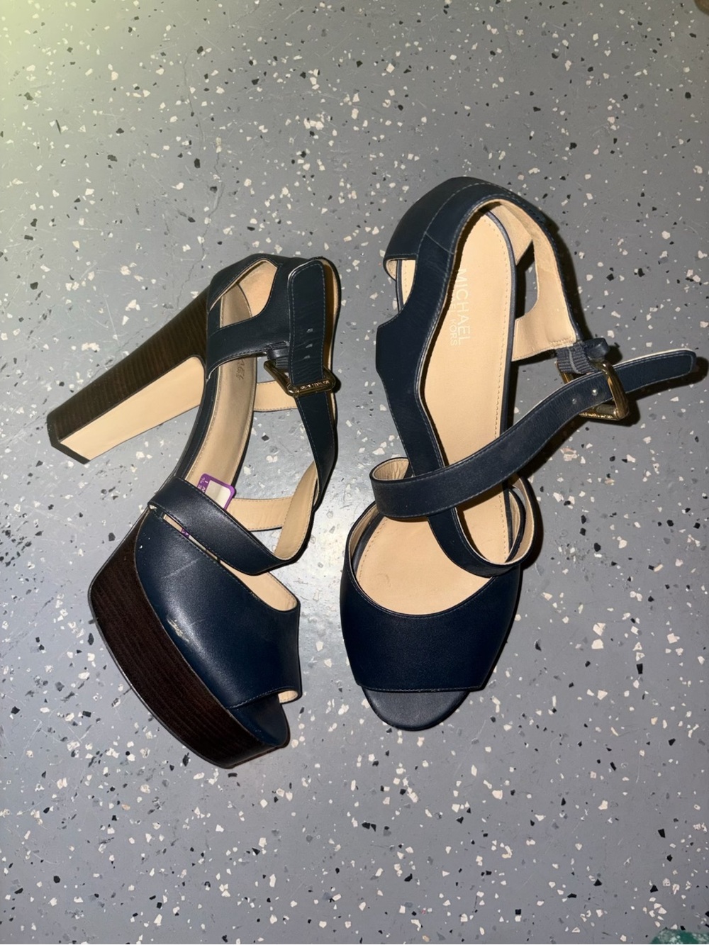 Michael Kors Dark Navy Leather Platform Heels